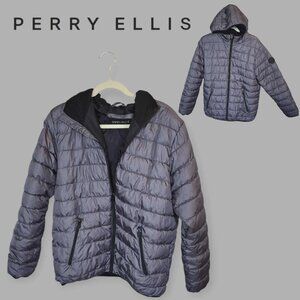 Perry Ellis Portfolio  Winter Quilted Bubble Puffer  Hooded Jacket Mens Medium